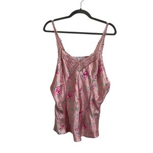 Silkscreen 100% Silk Floral Pink Lace Trim Cami Spaghetti Strap-Women’s Size 2X